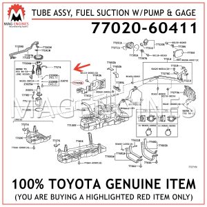 77020-60411 TOYOTA GENUINE TUBE ASSY, FUEL SUCTION WPUMP & GAGE 7702060411
