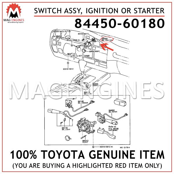 84450-60180 TOYOTA GENUINE SWITCH ASSY, IGNITION OR STARTER 8445060180