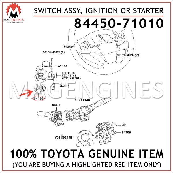 84450-71010 TOYOTA GENUINE SWITCH ASSY, IGNITION OR STARTER 8445071010
