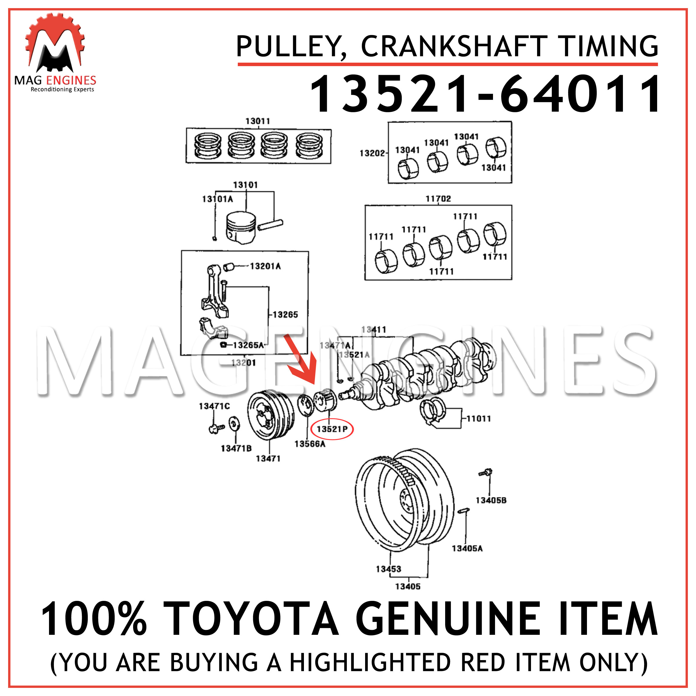 New Genuine OEM Part camshaft timing 1305164012 13051-64012 Toyota Pulley