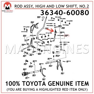36340-60080 TOYOTA GENUINE ROD ASSY, HIGH AND LOW SHIFT, NO.2 3634060080