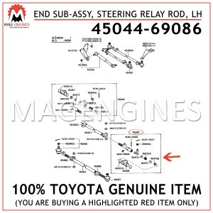 45044-69086 TOYOTA GENUINE END SUB-ASSY, STEERING RELAY ROD, LH 4504469086