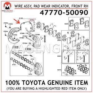 47770-50090 TOYOTA GENUINE WIRE ASSY, PAD WEAR INDICATOR, FRONT RH 4777050090