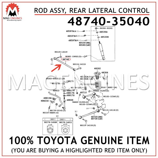 48740-35040 TOYOTA GENUINE ROD ASSY, REAR LATERAL CONTROL 4874035040