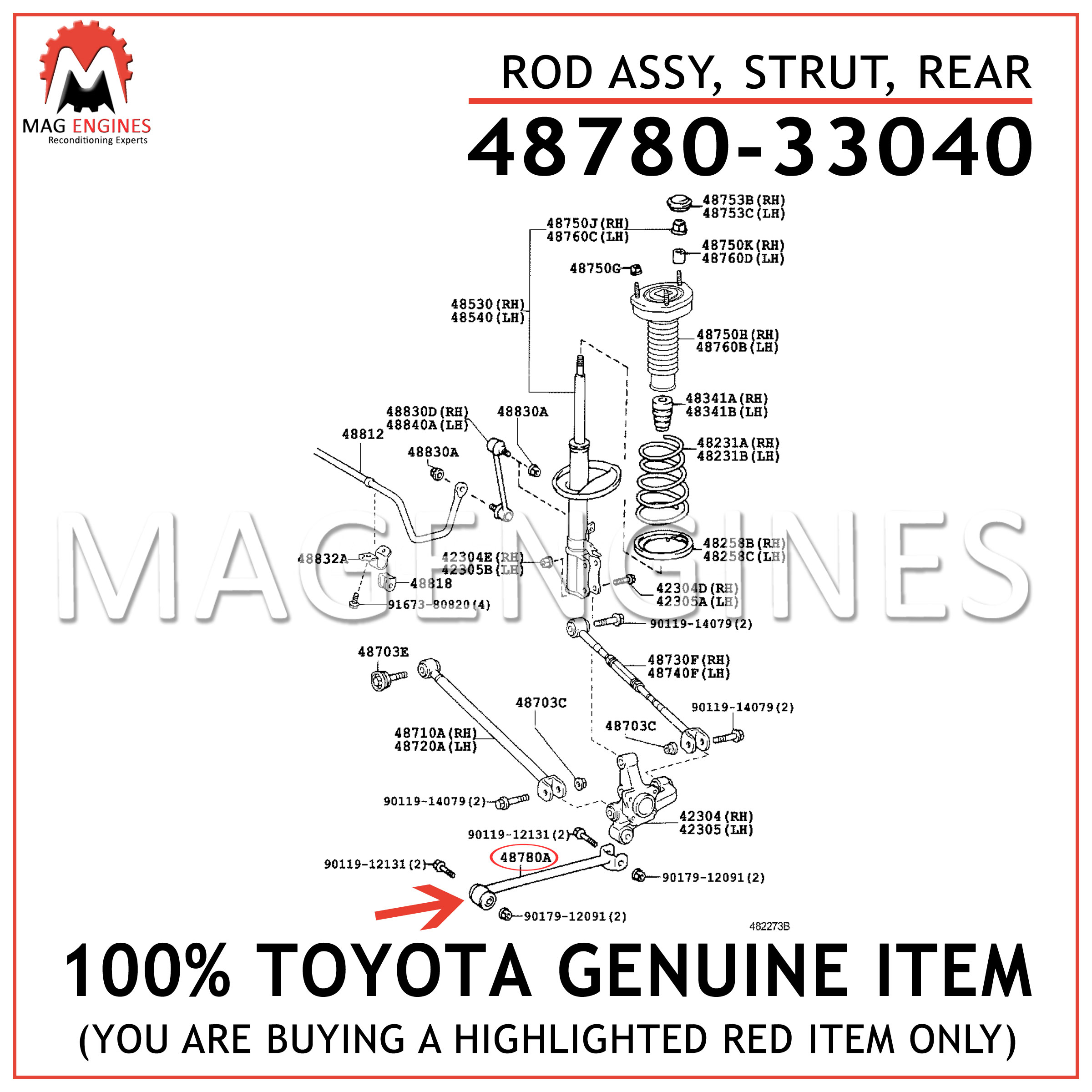 Genuine Toyota 48780-33040 Strut Rod Assembly