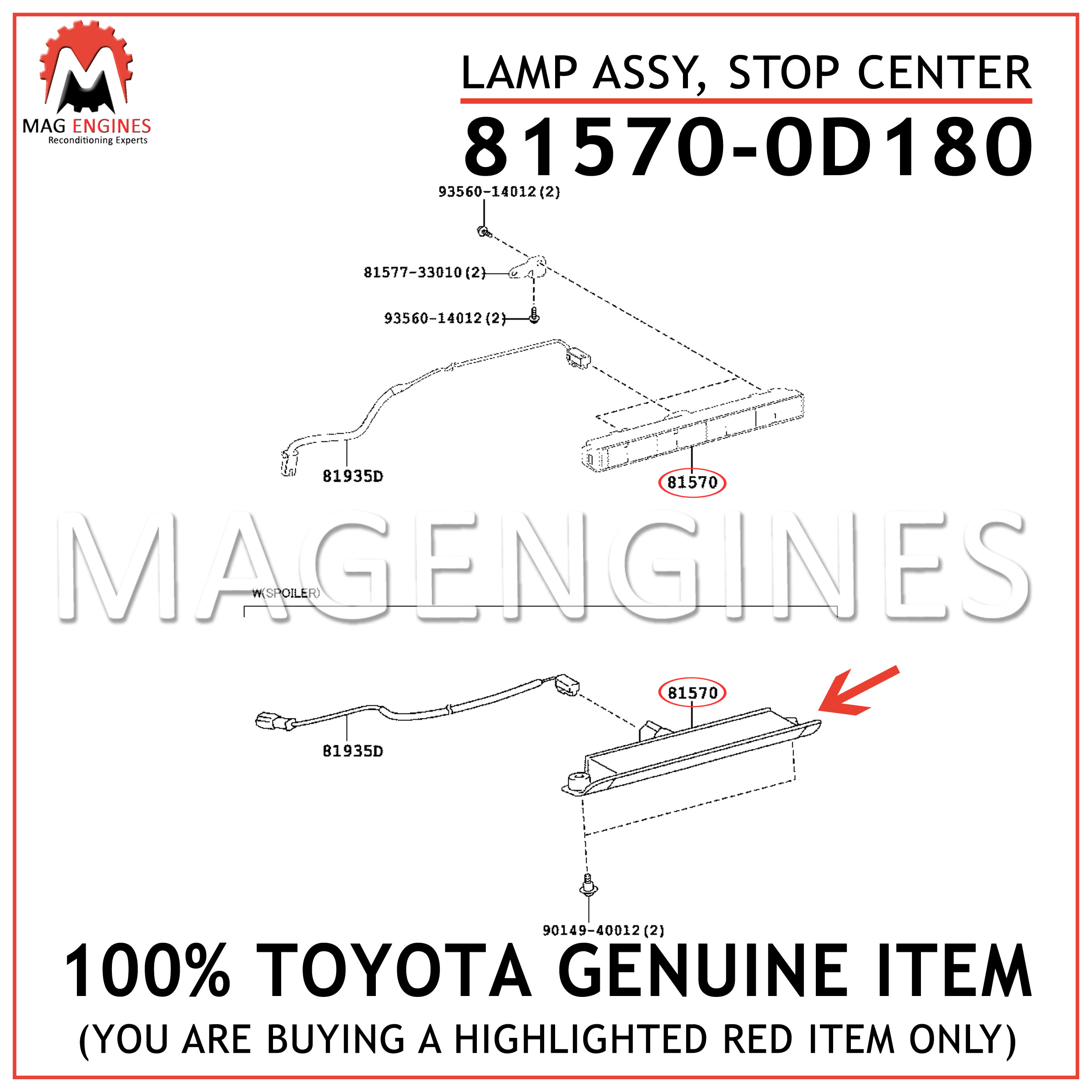Genuine Toyota 81570-13030 Stop Lamp Assembly 