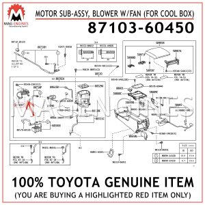 87103-60450 TOYOTA GENUINE MOTOR SUB-ASSY, BLOWER WFAN (FOR COOL BOX) 871036045087103-60450 TOYOTA GENUINE MOTOR SUB-ASSY, BLOWER WFAN (FOR COOL BOX) 8710360450