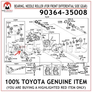 90364-35008 TOYOTA GENUINE BEARING, NEEDLE ROLLER (FOR FRONT DIFFERENTIAL SIDE GEAR) 9036435008