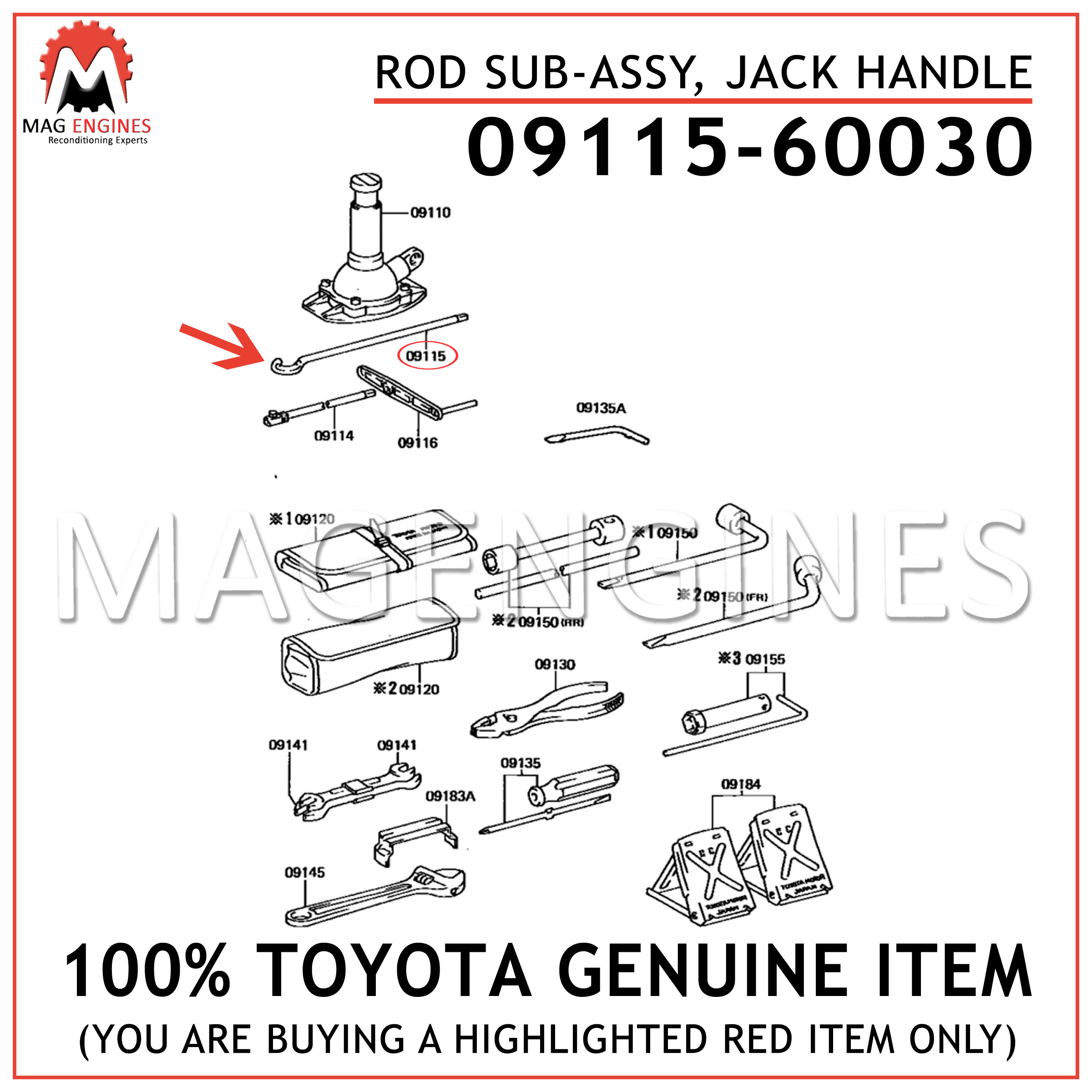 jack handle 0911560060 New Genuine OEM Part 09115-60060 Toyota Rod sub-assy 