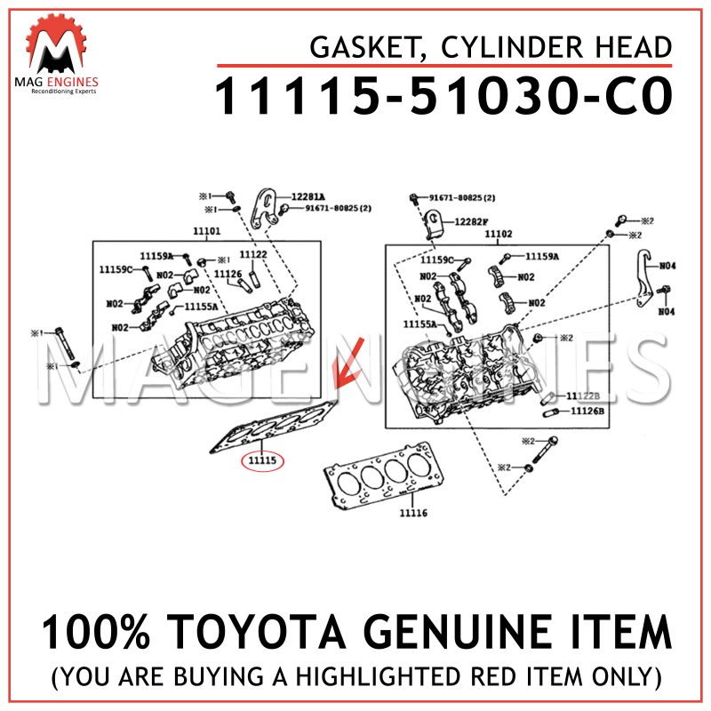 CYLINDER HEAD 11115-B1030 11115B1030 Genuine Toyota GASKET 