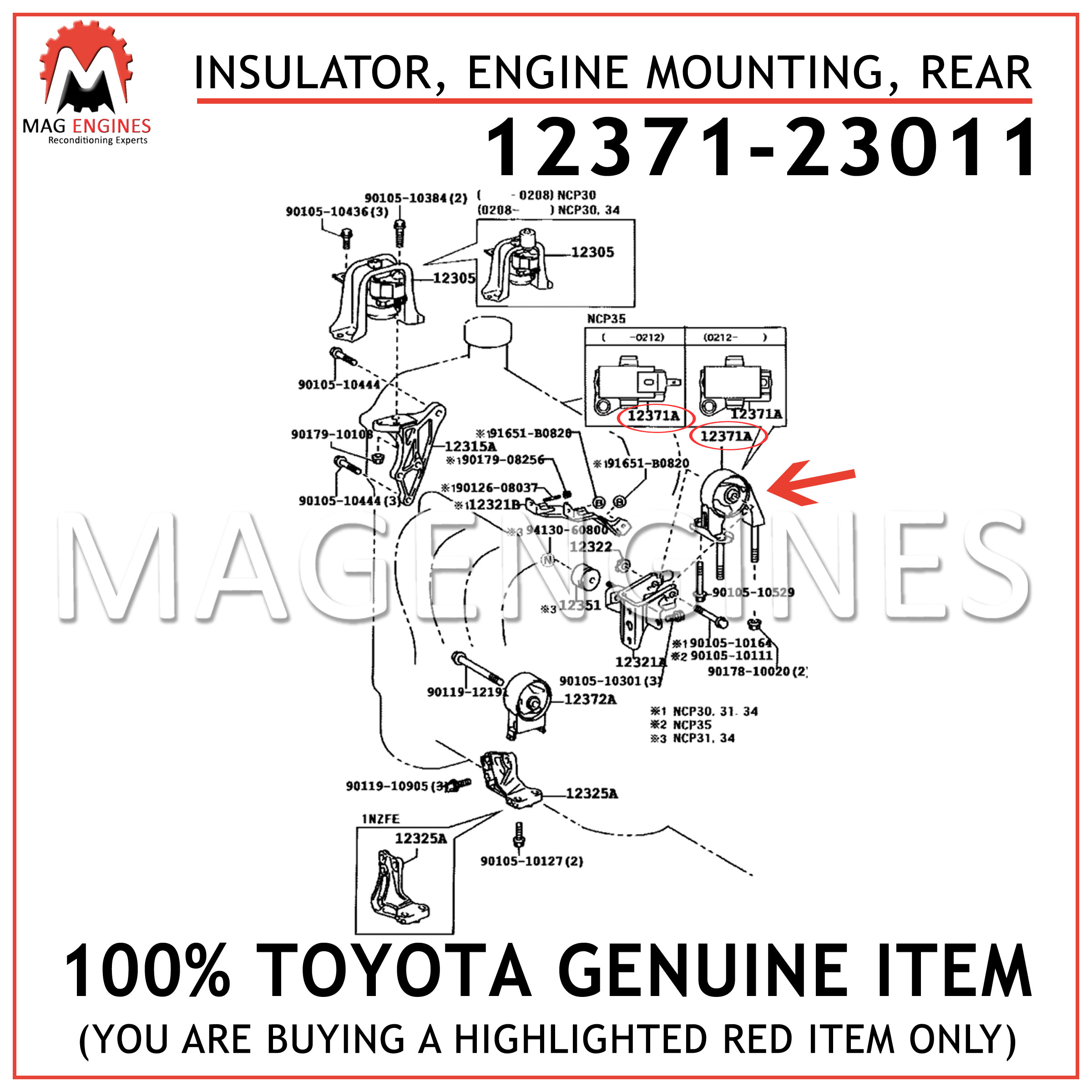 Toyota 12371-23011 Engine Mounting Insulator 
