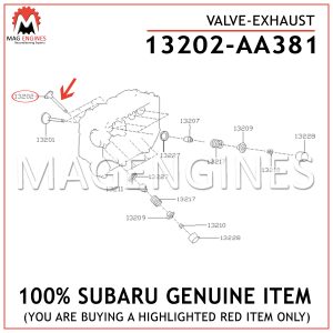 13202AA381 Genuine Subaru VALVE-EXH 13202-AA381