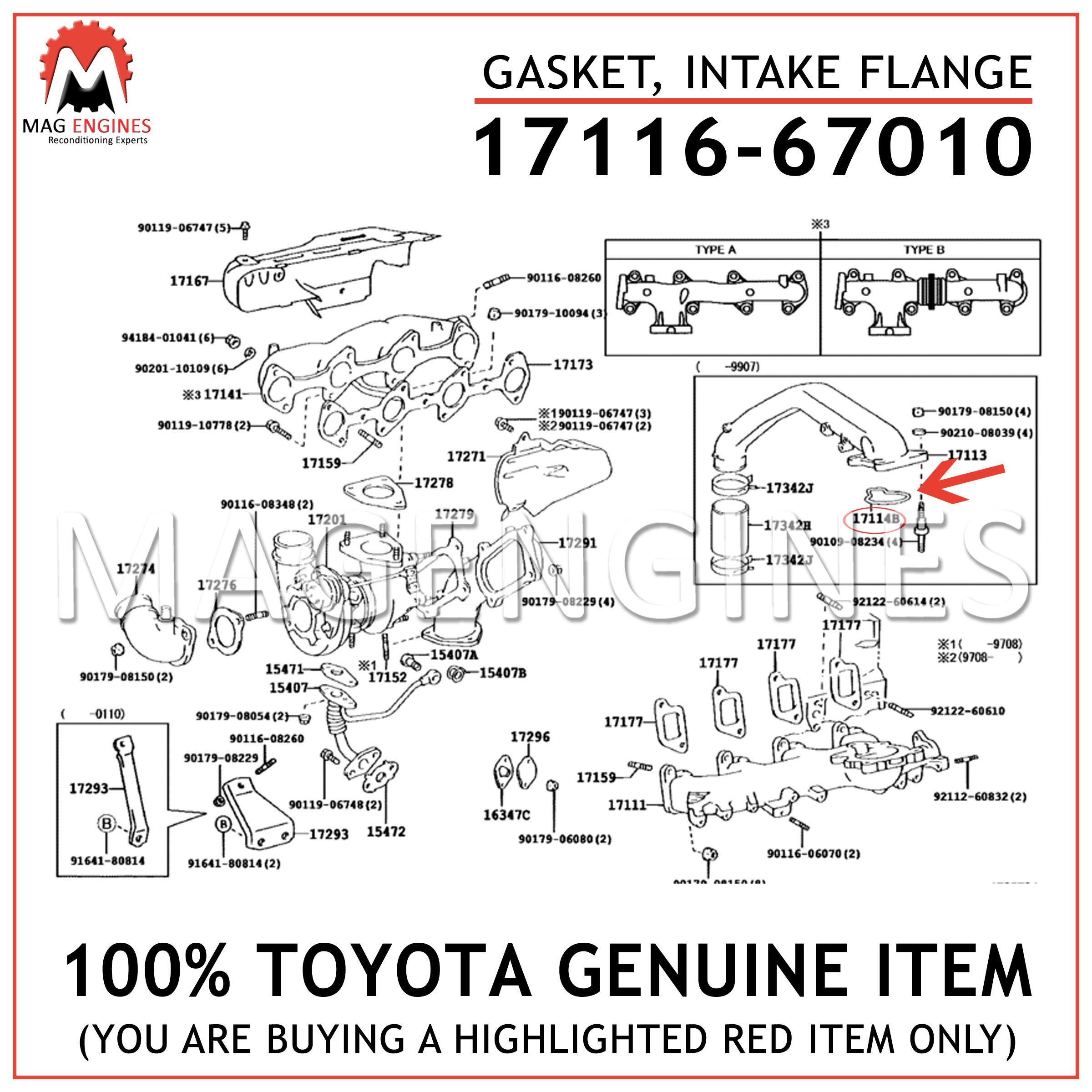 S171041610 Genuine Toyota MANIFOLD GASKET S1710-41610