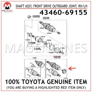 43460-69155 TOYOTA GENUINE SHAFT ASSY, FRONT DRIVE OUTBOARD JOINT, RHLH 4346069155