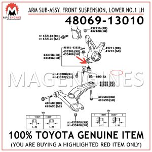 48069-13010 TOYOTA GENUINE ARM SUB-ASSY, FRONT SUSPENSION, LOWER NO.1 LH 4806913010