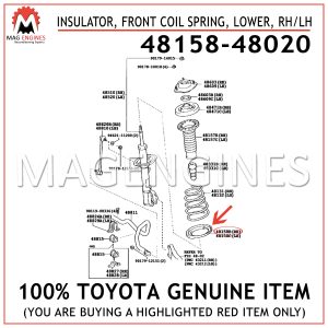48158-48020 TOYOTA GENUINE INSULATOR, FRONT COIL SPRING, LOWER, RHLH 4815848020