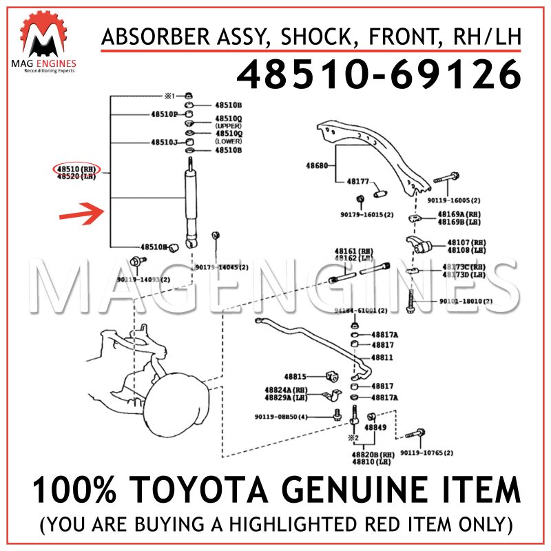 SHOCK GENUINE Toyota 48510-69126 ABSORBER ASSY RH or LH 4851069126 OEM FRONT