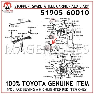 51905-60010 TOYOTA GENUINE STOPPER, SPARE WHEEL CARRIER AUXILIARY 5190560010
