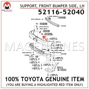 52116-52040 TOYOTA GENUINE SUPPORT, FRONT BUMPER SIDE, LH 5211652040