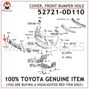 52721-0D110 TOYOTA GENUINE COVER, FRONT BUMPER HOLE 527210D110