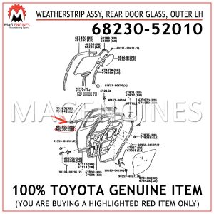 68230-52010 TOYOTA GENUINE WEATHERSTRIP ASSY, REAR DOOR GLASS, OUTER LH 6823052010