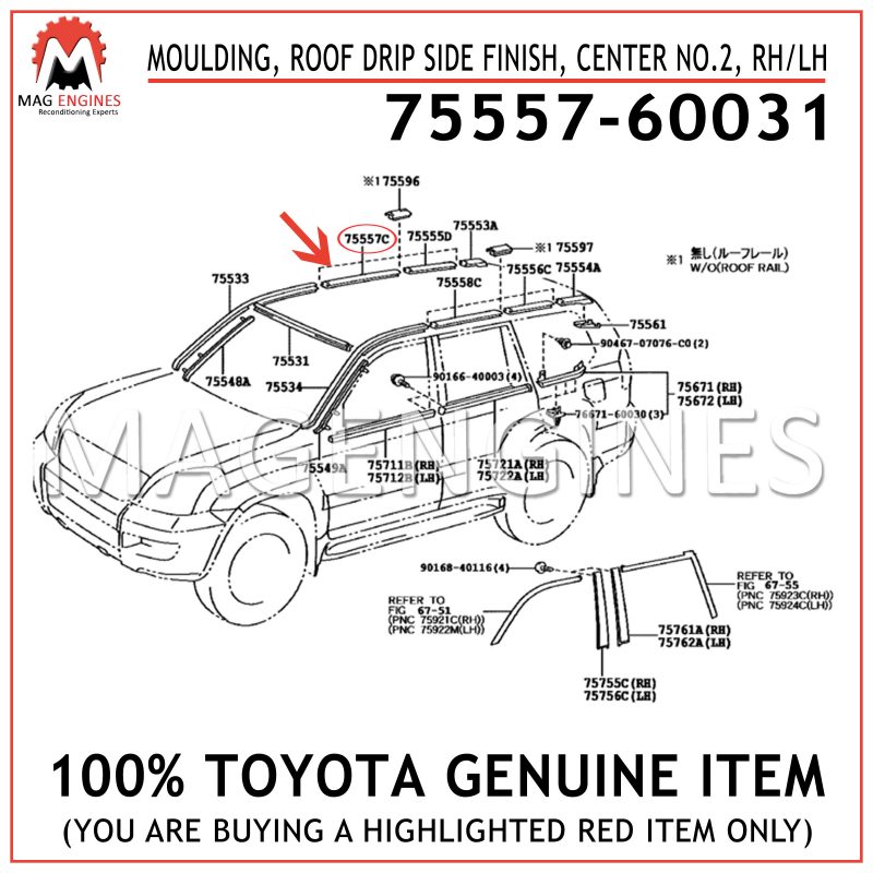 75557-42031 Moulding Genuine Toyota Parts Roof Drip 