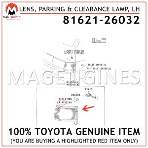 81621-26032 TOYOTA GENUINE LENS, PARKING & CLEARANCE LAMP, LH 8162126032