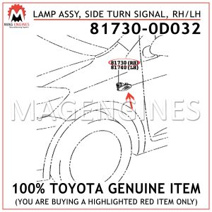 81730-0D032 TOYOTA GENUINE LAMP ASSY, SIDE TURN SIGNAL, RHLH 817300D032