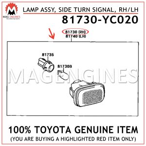 81730-YC020 TOYOTA GENUINE LAMP ASSY, SIDE TURN SIGNAL, RHLH 81730YC020