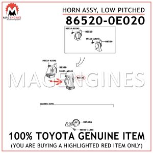 86520-0E020 TOYOTA GENUINE HORN ASSY, LOW PITCHED 865200E020
