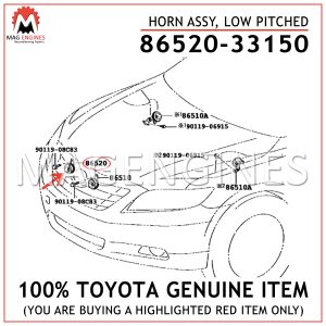 86520-33150 TOYOTA GENUINE HORN ASSY, LOW PITCHED 8652033150