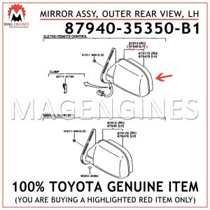 87940-35350-B1 TOYOTA GENUINE MIRROR ASSY, OUTER REAR VIEW, LH 8794035350B1