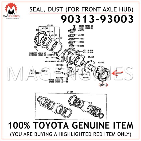 90313-93003 TOYOTA GENUINE SEAL, DUST (FOR FRONT AXLE HUB) 9031393003