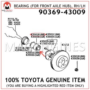 90369-43009 TOYOTA GENUINE BEARING (FOR FRONT AXLE HUB), RHLH 9036943009