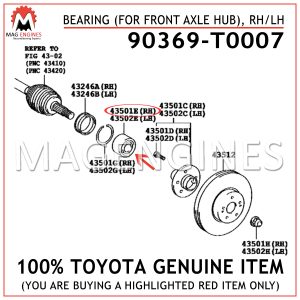 90369-T0007 TOYOTA GENUINE BEARING (FOR FRONT AXLE HUB), RHLH 90369T0007