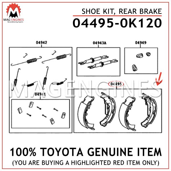REAR BRAKE 04495-0K120 044950K120 Genuine Toyota SHOE KIT