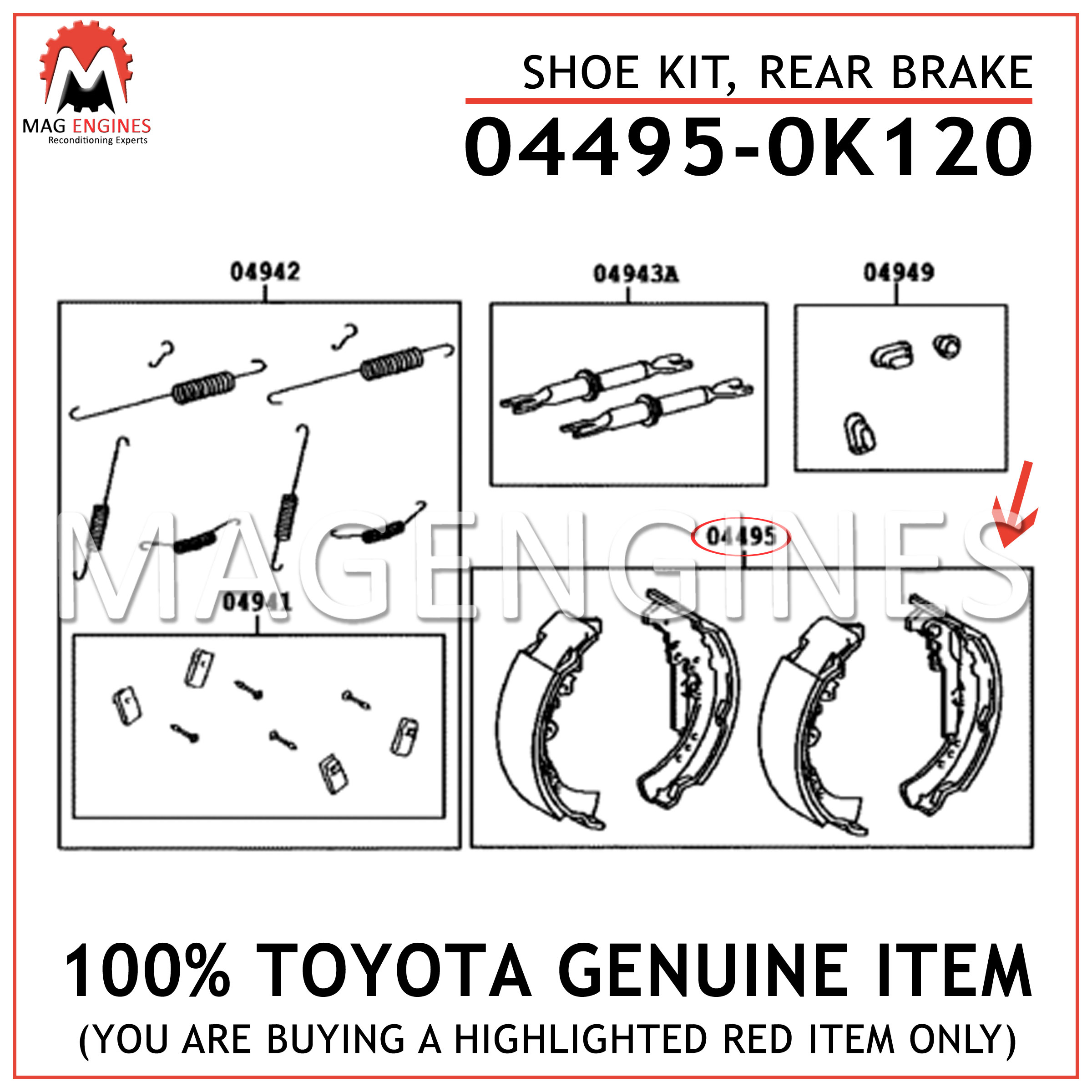 044950K120 Genuine Toyota SHOE KIT REAR BRAKE 04495-0K120