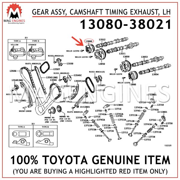 13080-38021 TOYOTA GENUINE GEAR ASSY, CAMSHAFT TIMING EXHAUST, LH 1308038021