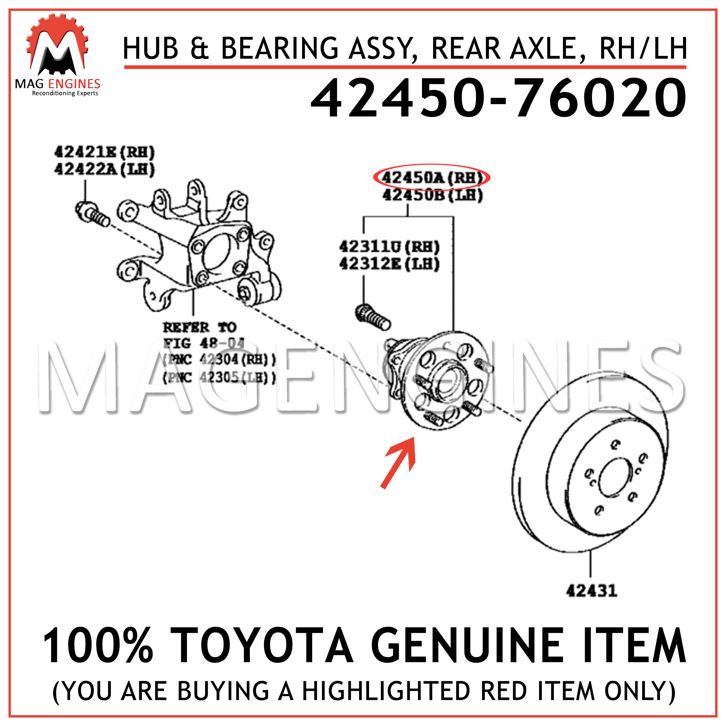 42450-47020 Toyota OEM Genuine HUB & BEARING ASSY RH/LH REAR AXLE