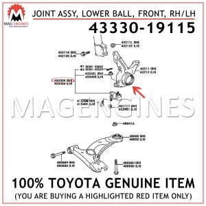43330-19115 TOYOTA GENUINE JOINT ASSY, LOWER BALL, FRONT, RHLH 4333019115