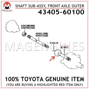 43405-60100 TOYOTA GENUINE SHAFT SUB-ASSY, FRONT AXLE OUTER 4340560100