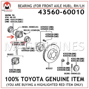 43560-60010 TOYOTA GENUINE BEARING (FOR FRONT AXLE HUB), RHLH 4356060010
