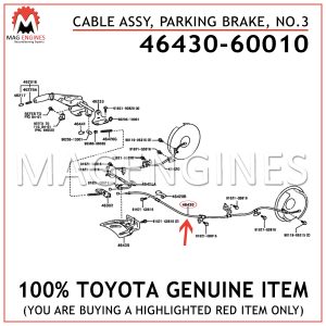 46430-60010 TOYOTA GENUINE CABLE ASSY, PARKING BRAKE, NO.3 4643060010