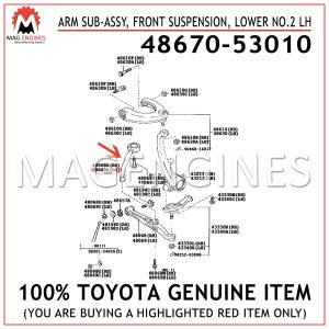 48670-53010 TOYOTA GENUINE ARM SUB-ASSY, FRONT SUSPENSION, LOWER NO.2 LH 4867053010