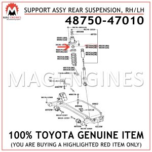 48750-47010 TOYOTA GENUINE SUPPORT ASSY REAR SUSPENSION, RHLH 4875047010