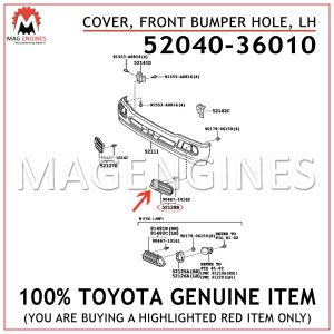 52040-36010 TOYOTA GENUINE COVER, FRONT BUMPER HOLE, LH 5204036010