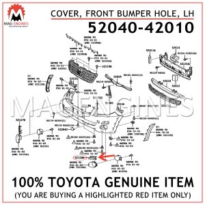 52040-42010 TOYOTA GENUINE COVER, FRONT BUMPER HOLE, LH 5204042010