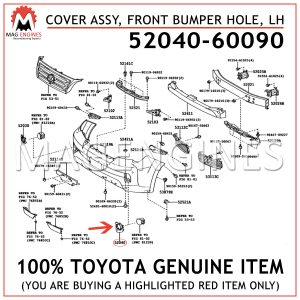 52040-60090 TOYOTA GENUINE COVER ASSY, FRONT BUMPER HOLE, LH 5204060090