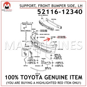 52116-12340 TOYOTA GENUINE SUPPORT, FRONT BUMPER SIDE, LH 5211612340