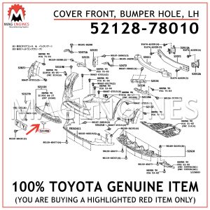52128-78010 TOYOTA GENUINE COVER FRONT, BUMPER HOLE, LH 5212878010